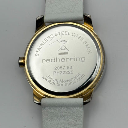 Redherring Ladies Quartz Watch Crystal Accents White Leather Strap Working 37mm