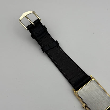 Pulsar Tank Watch Quartz Rectangular Date Dial Black Strap Japan Working 23mm