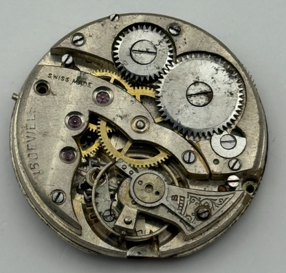 15 Jewels Trench Swiss Watch Movement Marvin 362 ? Vintage Parts Repair 29.8mm