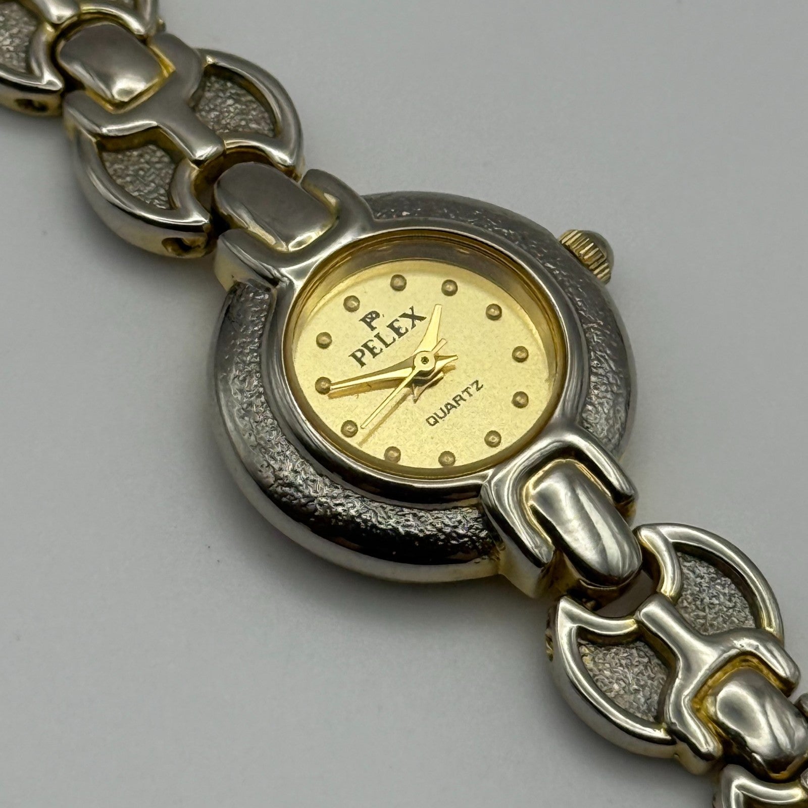 22mm Working Ladies Pelex Swiss 18k Gold Electroplated Quartz Watch 5.75 Inches