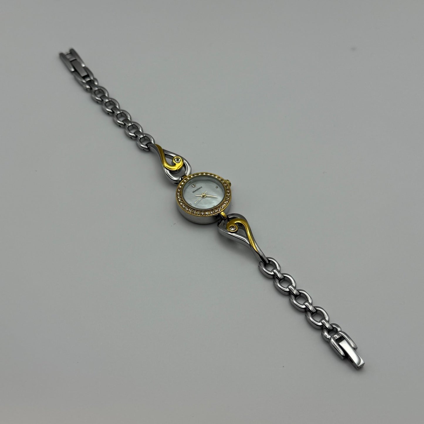22mm Working Ladies Sekonda Two Tone Jewelled Quartz Japan Watch 6.75 Inches