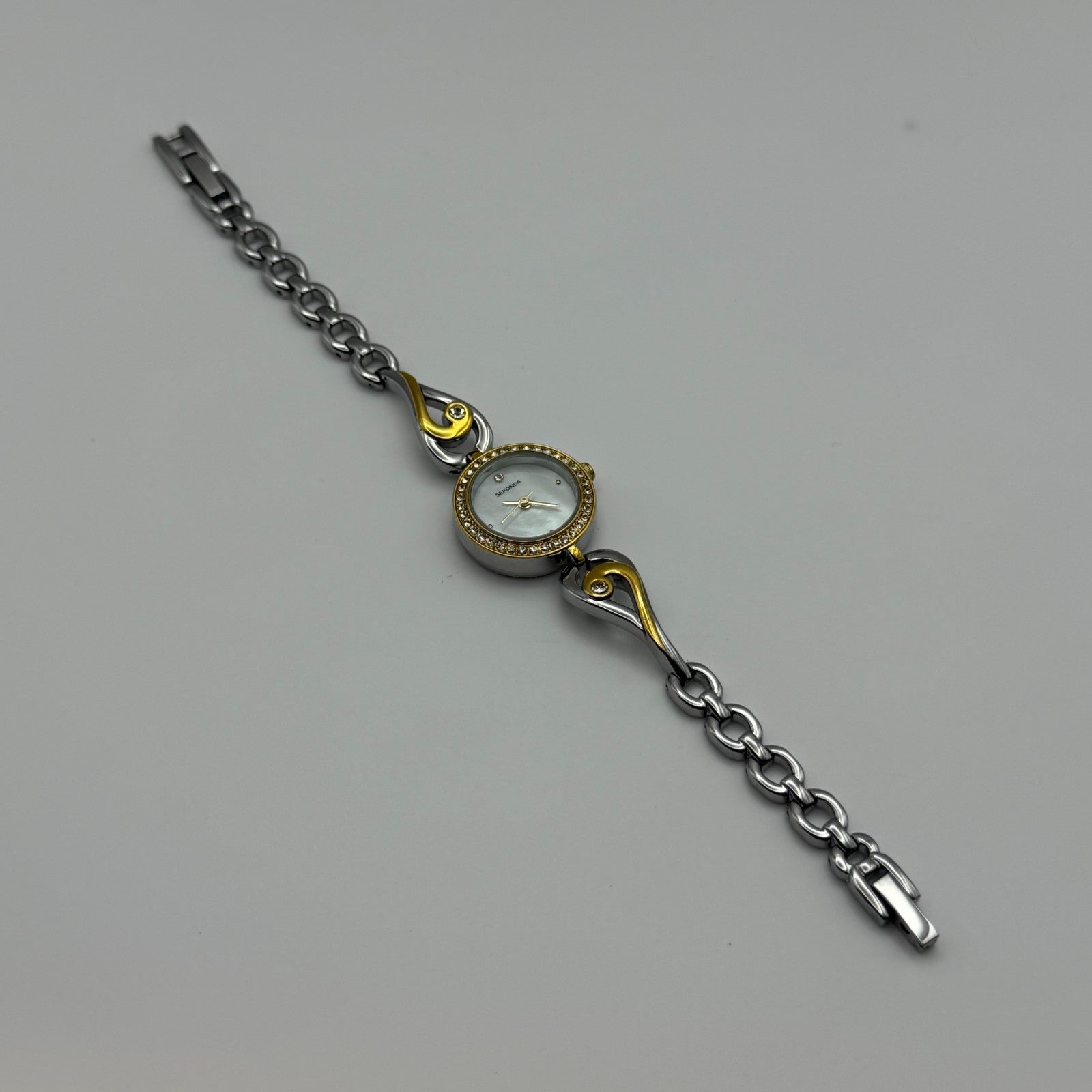 22mm Working Ladies Sekonda Two Tone Jewelled Quartz Japan Watch 6.75 Inches