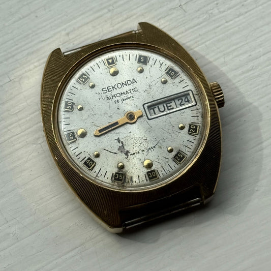 37mm Men's Vintage Sekonda USSR AU10 Automatic 26 Jewels Date Watch PARTS REPAIR