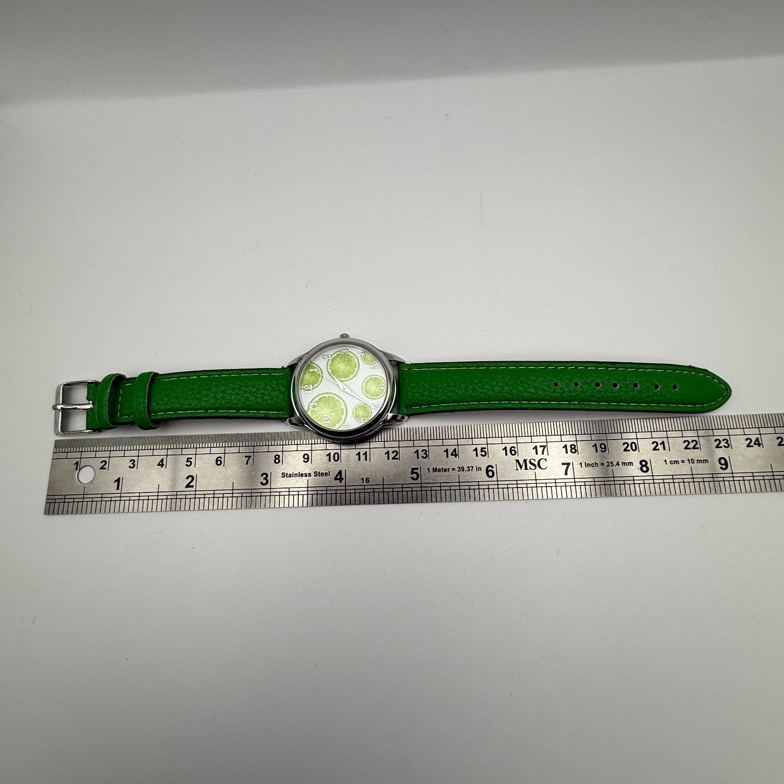 Eve Mon Crios Ladies Quartz Watch Lime Slice Dial Green Strap Japan Working 36mm