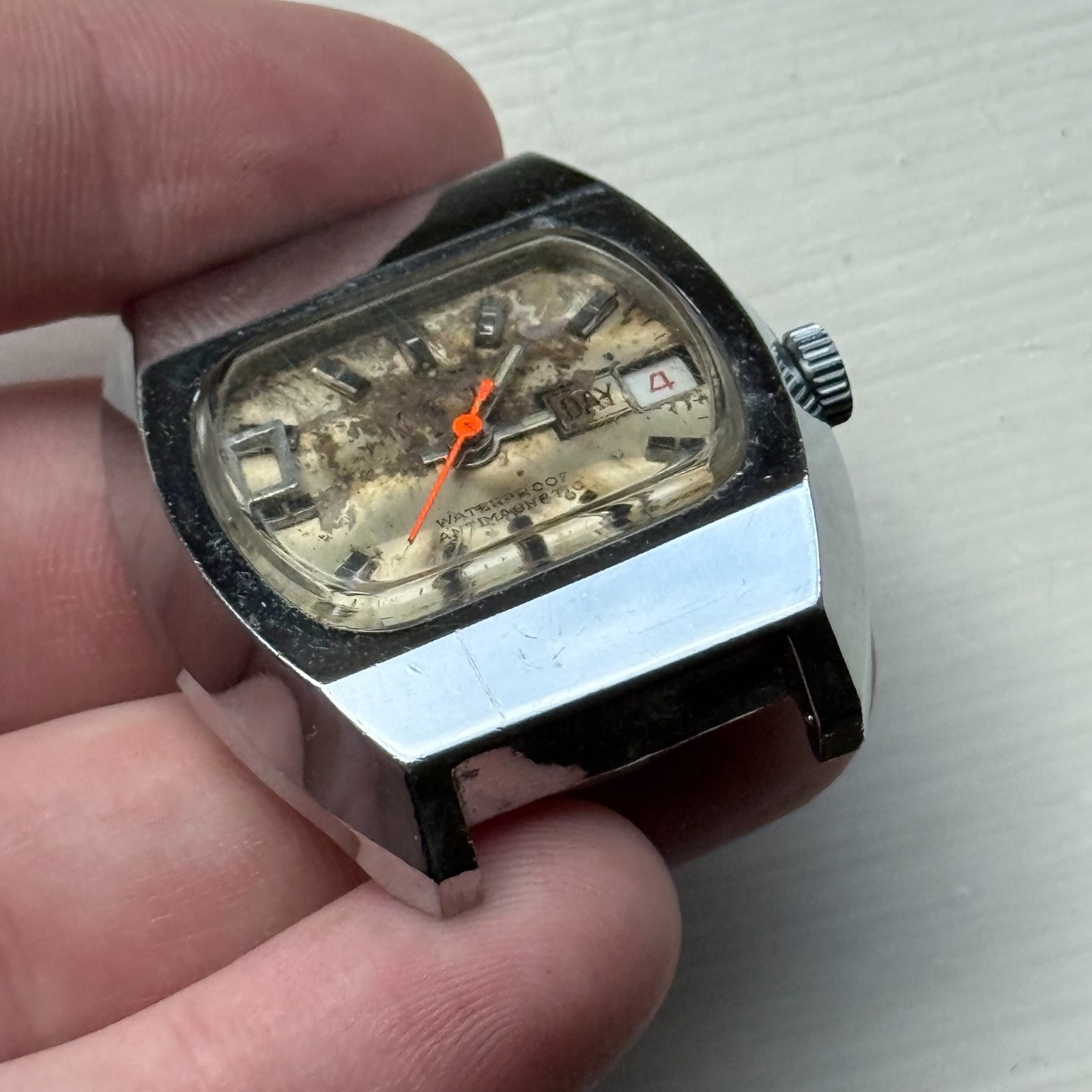 36mm Men's Vintage TV Shape Waterproof Date Swiss Manual Wind Watch PARTS REPAIR