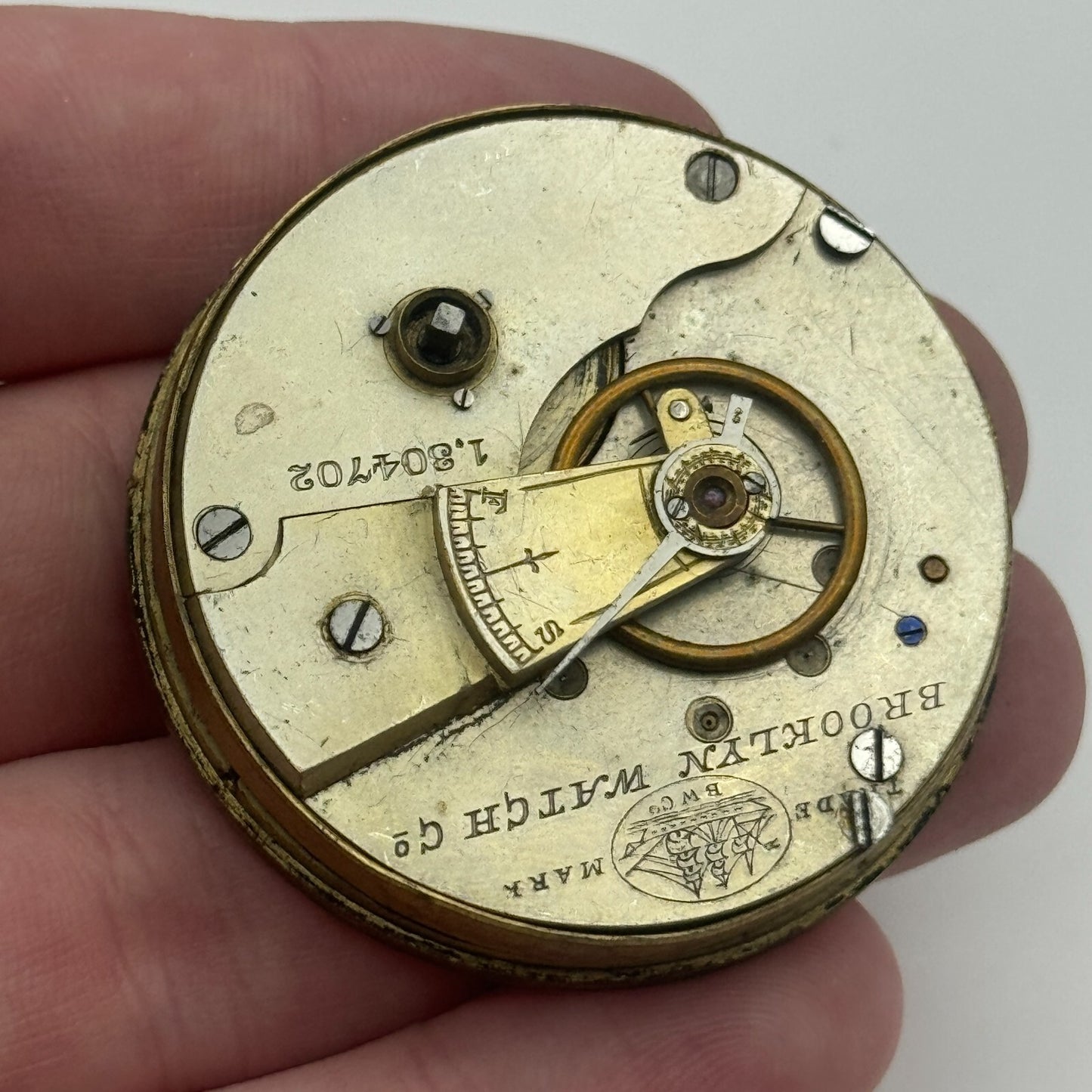 45.8mm Antique Brooklyn Watch Co BWC Key Wound Pocket Watch Movement PARTS