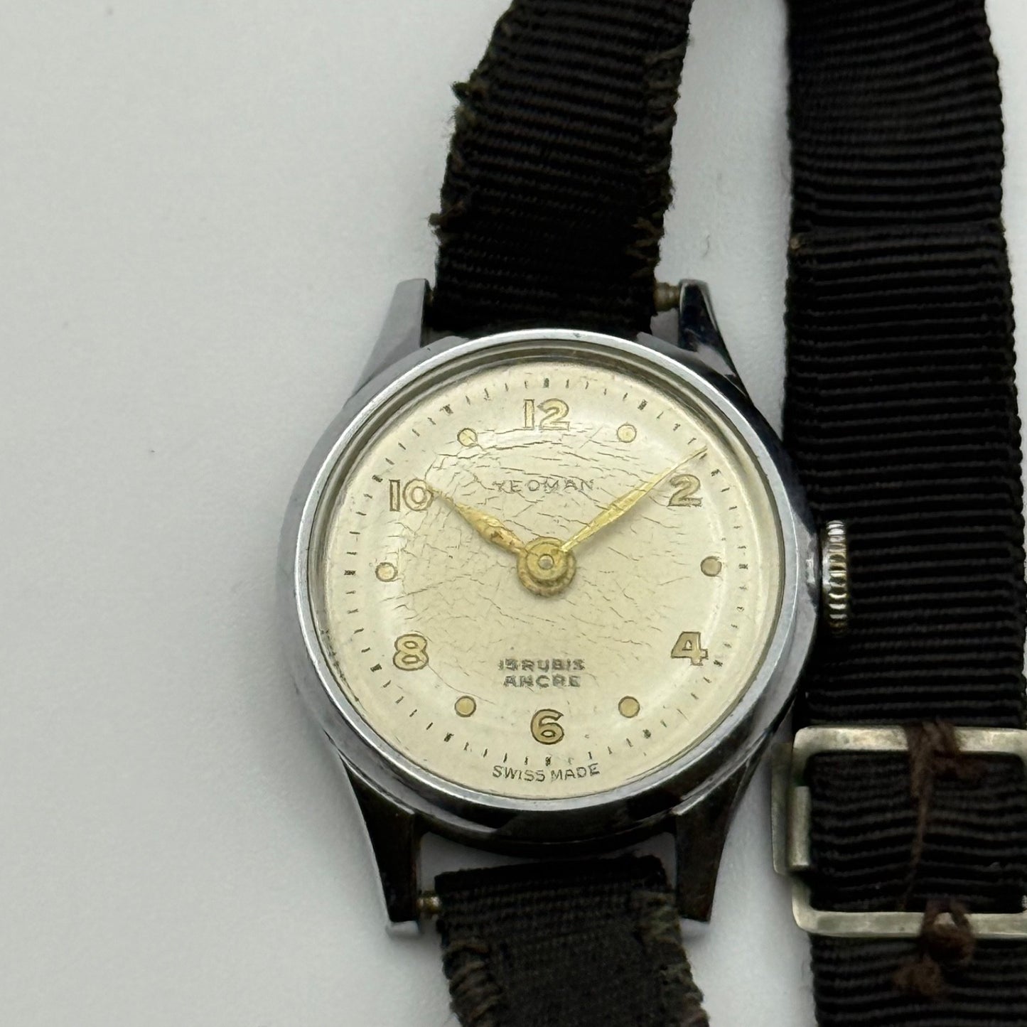 21mm Vintage Yeoman 15 Rubis Ladies Art Deco Fabric Strap Manual Watch PARTS