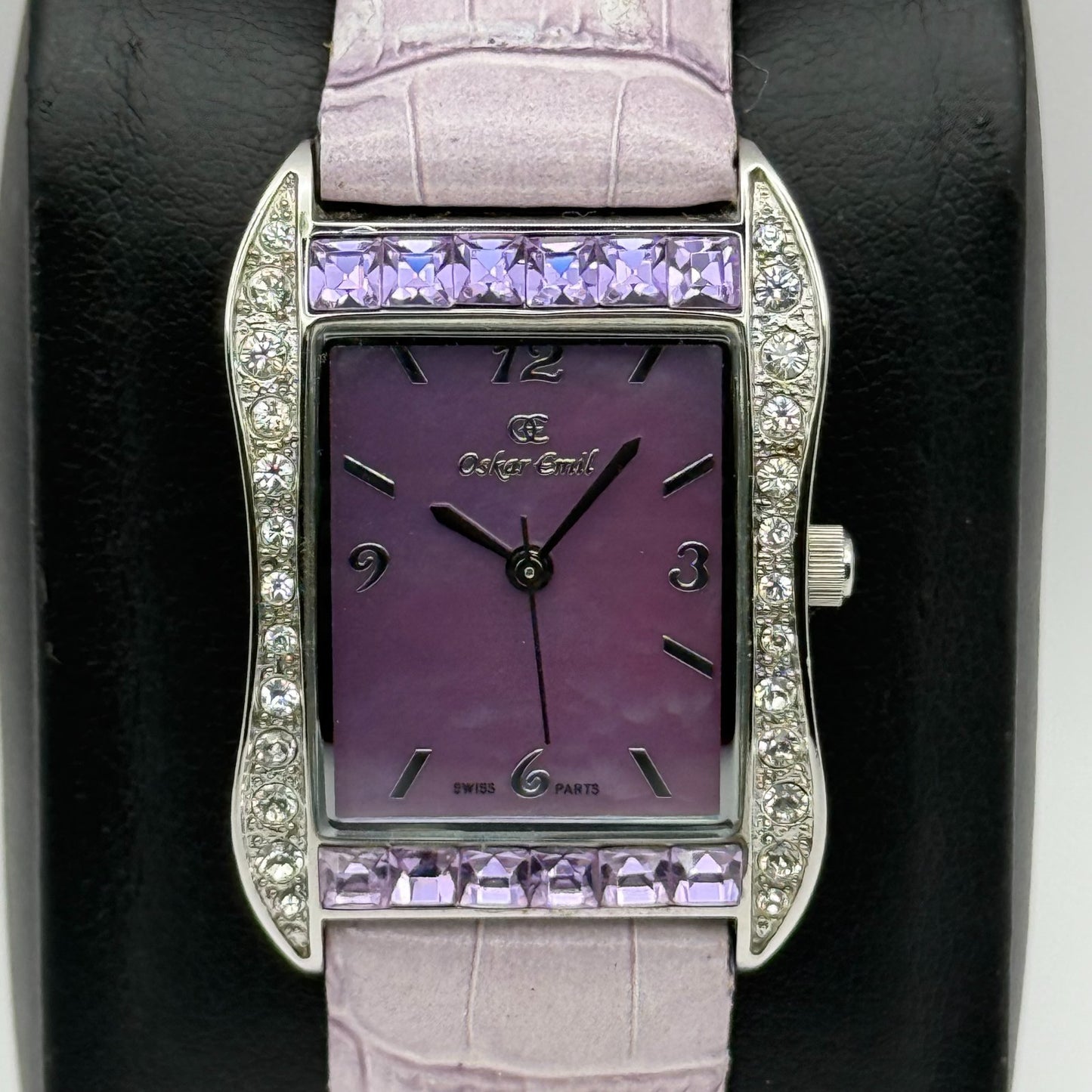 Oskar Emil Ladies Swiss Quartz Watch Crystal Bezel Leather Strap Working 25mm