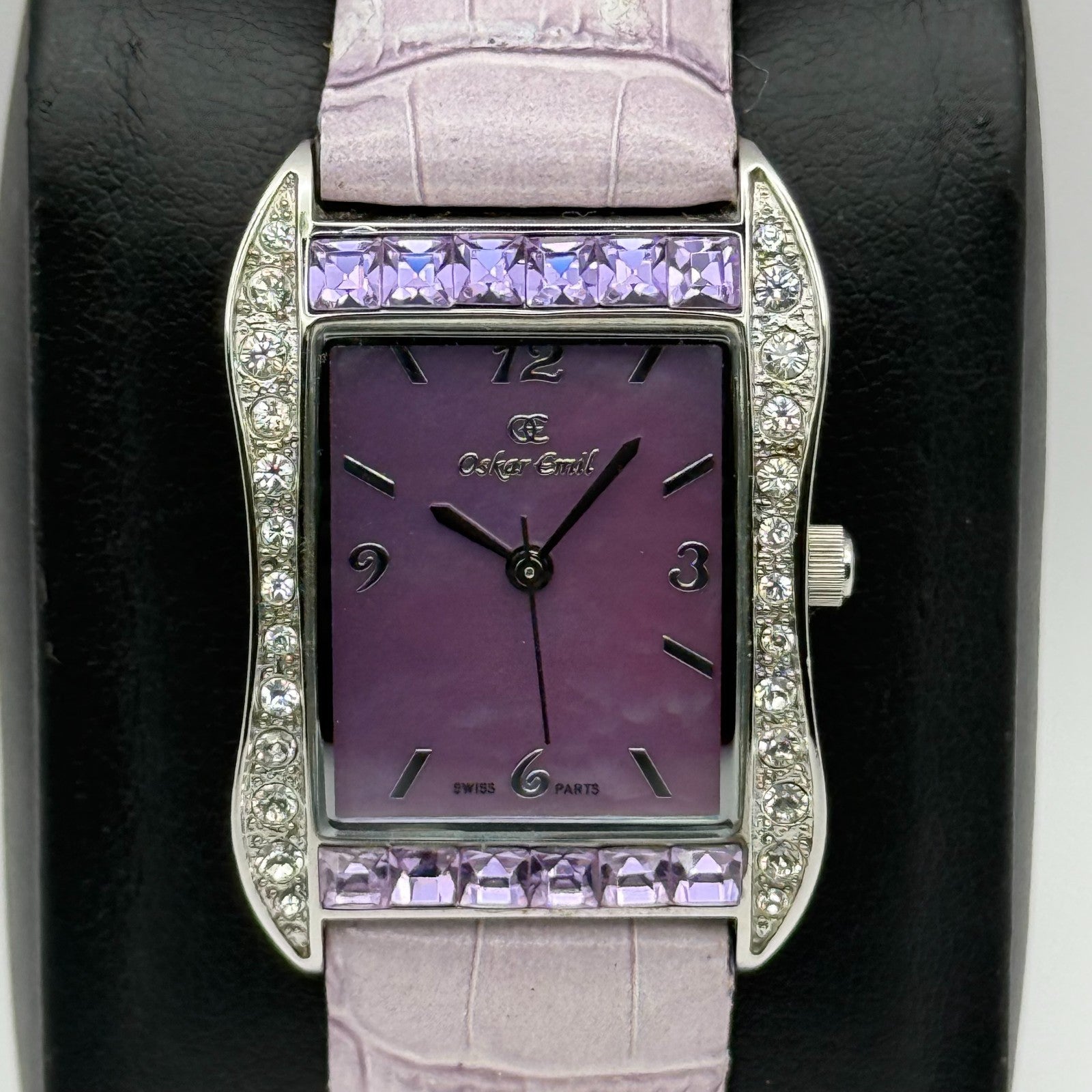 Oskar Emil Ladies Swiss Quartz Watch Crystal Bezel Leather Strap Working 25mm