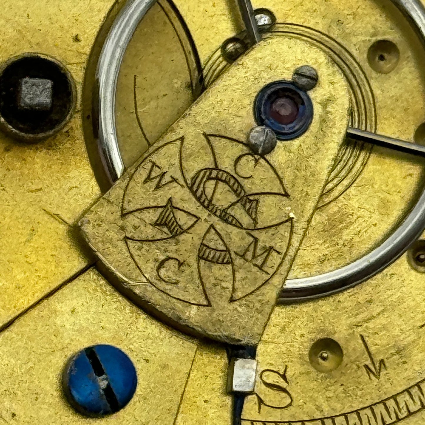 42.9mm Antique CWMC/S Wigston Coventry Cooperative Pocket Watch Movement PARTS