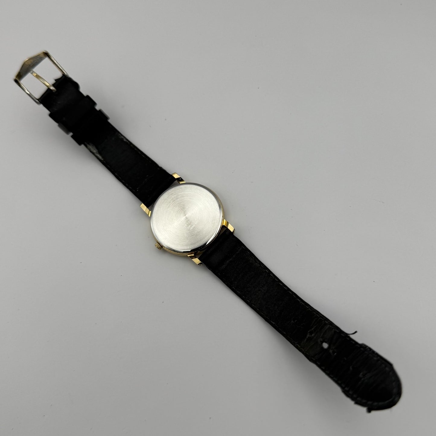 Citizen Ladies Quartz Watch Gold Tone White Dial Black Strap Japan Working 33mm