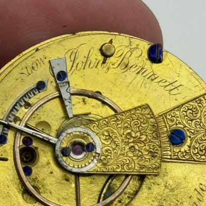 36mm John Bennett Cheapside London Antique Key Wound Pocket Watch Movement PARTS