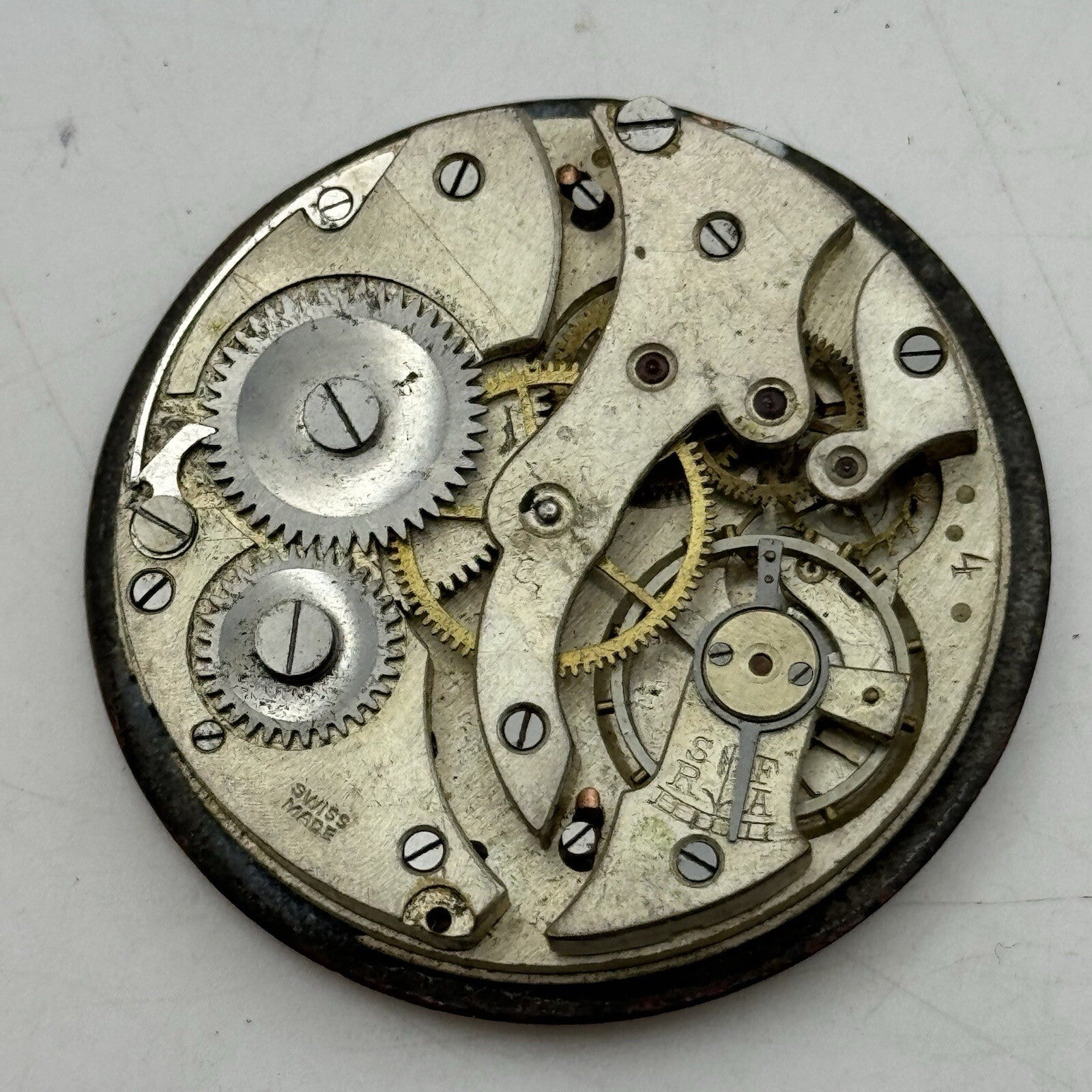43.7mm Military Style Dial Top Wind Pocket Watch Movement FOR PARTS