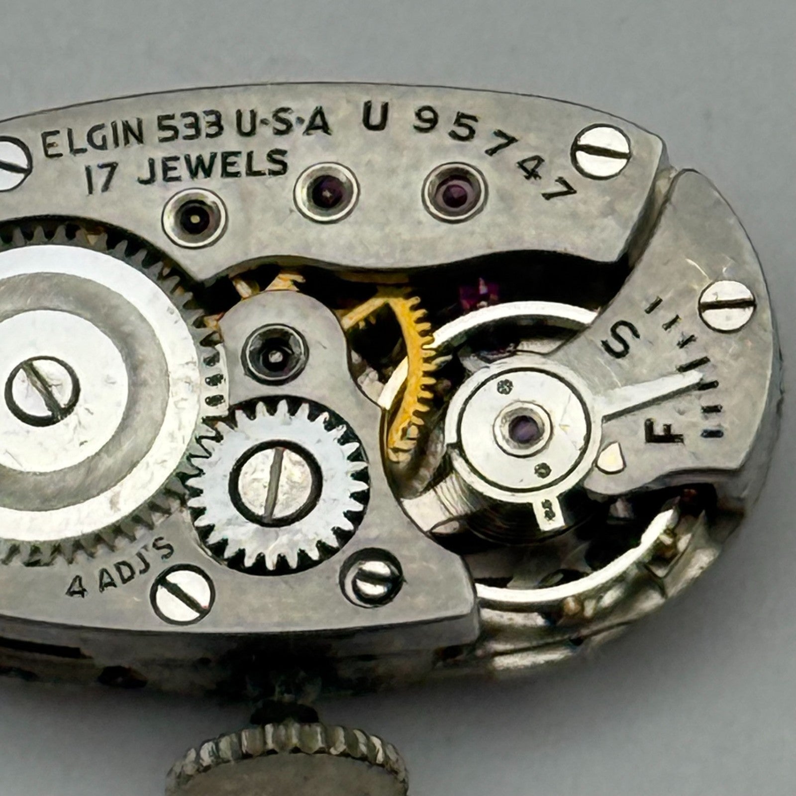Elgin De Luxe Grade 533 Model 2 1947 Vintage Watch Movement 21/0s Parts Repair