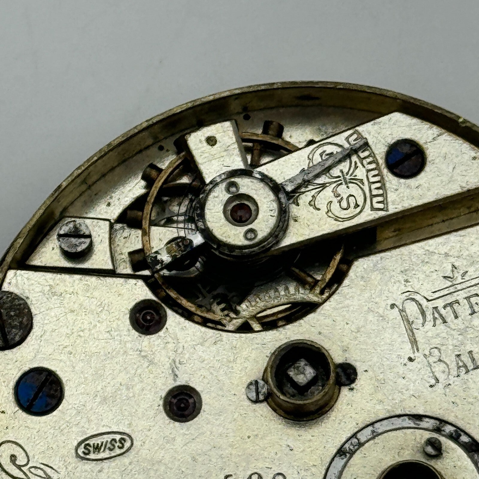 44.1mm Antique H Samuel Manchester Patent Balance Pocket Watch Movement PARTS