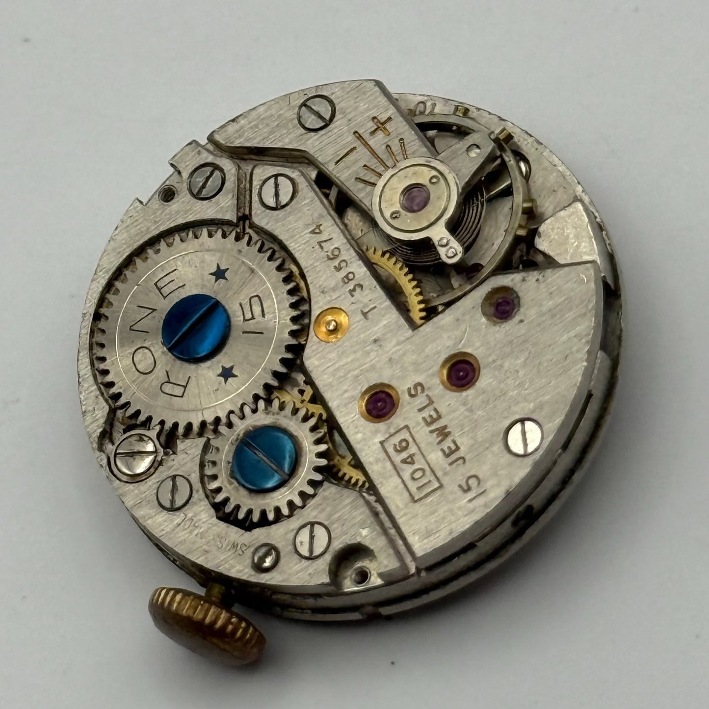 FHF 70 Watch Movement Rone Fifteen 1046 Manual Wind Vintage Parts Repair 23.7mm