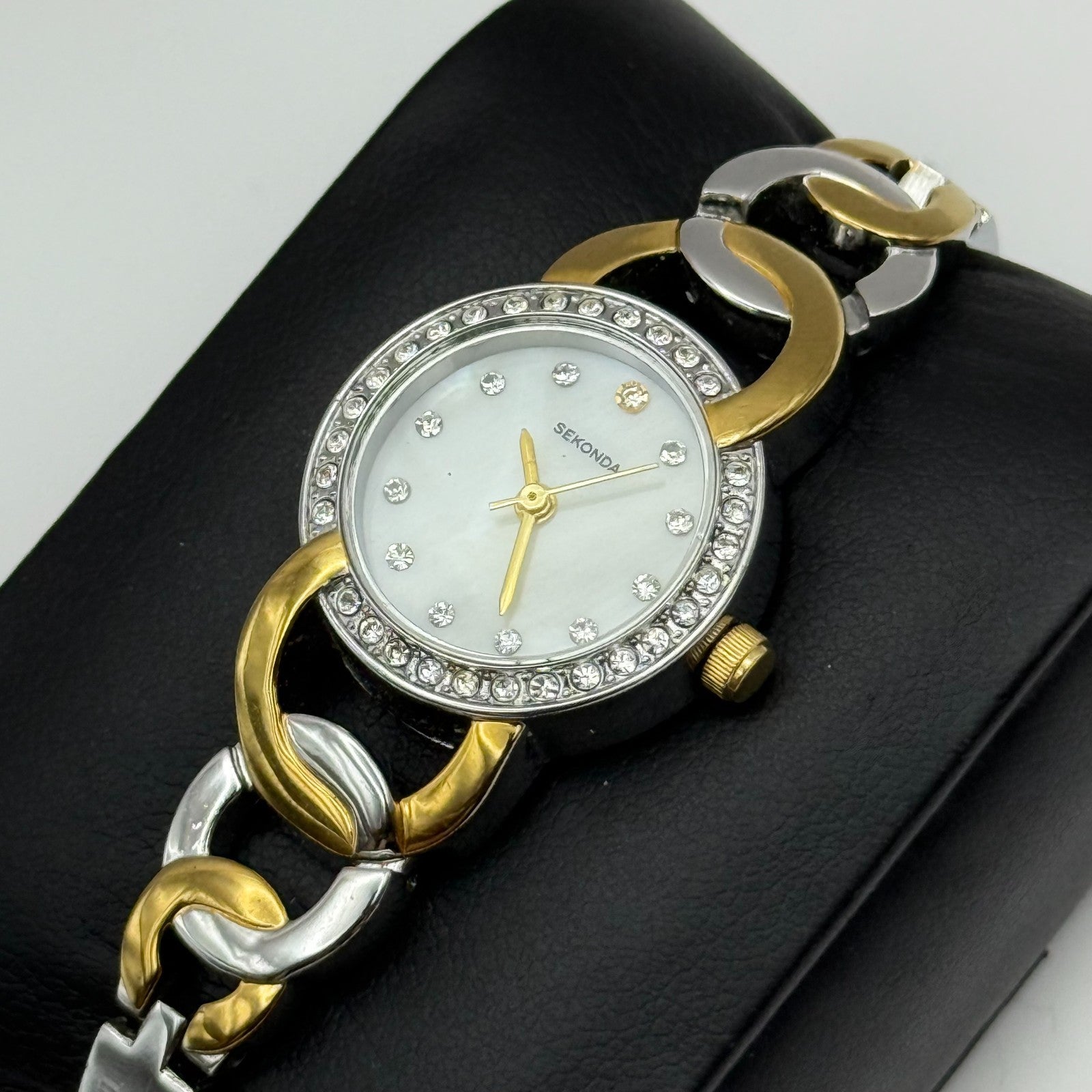 22mm Working Ladies Sekonda Two Tone Jewelled Quartz Japan Watch 6.25 Inches