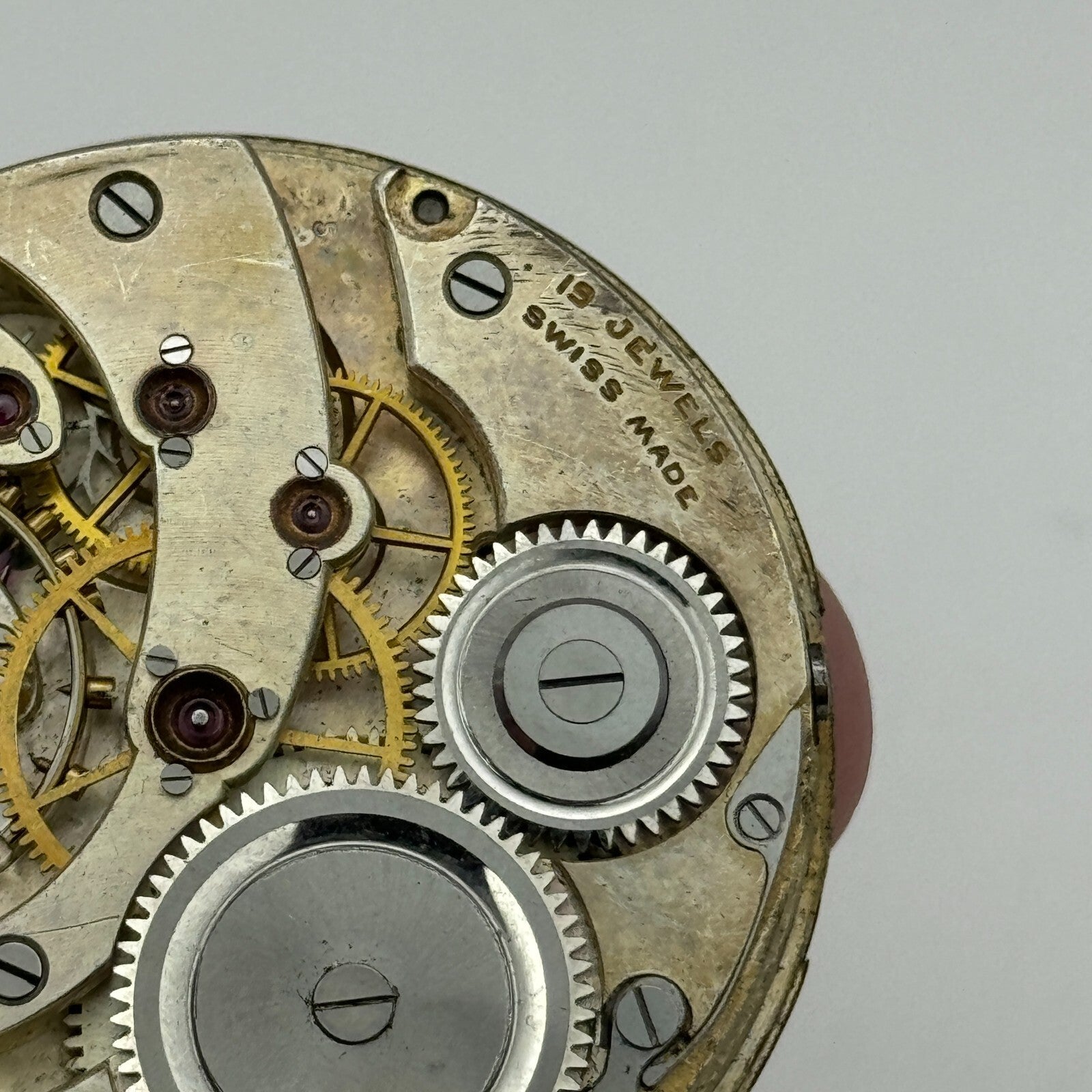 42mm Unidentified High Grade 19 Jewels Swiss Hunter Pocket Watch Movement PARTS