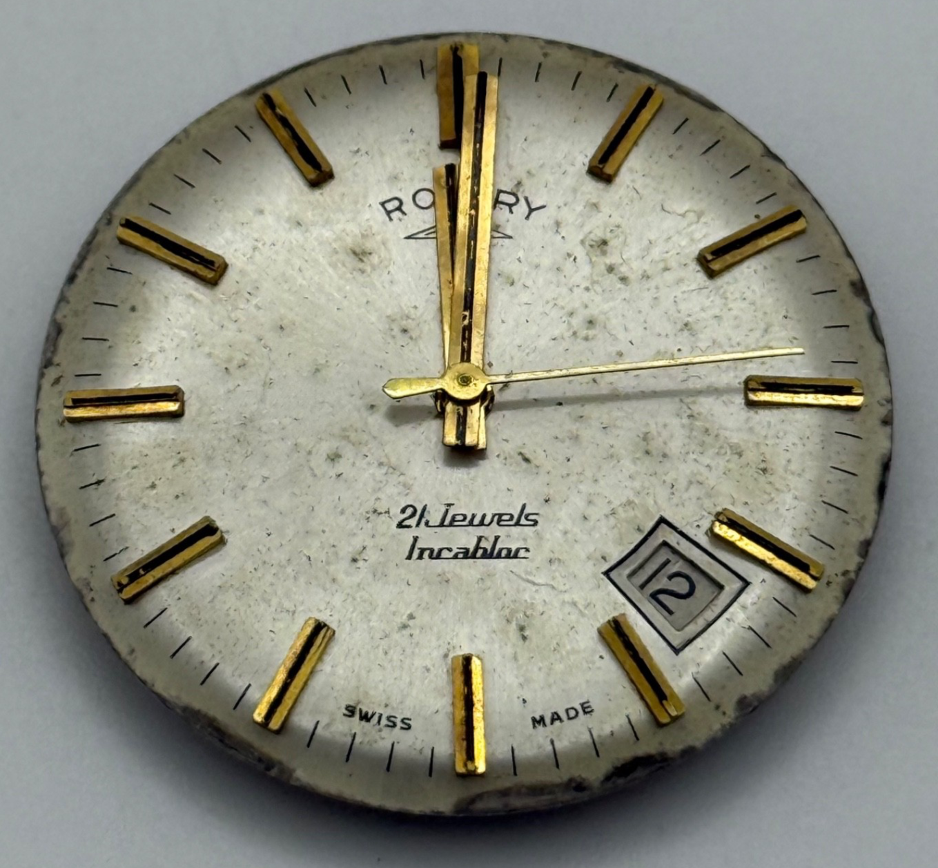 Rotary AS 2061 Watch Movement Manual Wind Date At 4.5 Vintage Swiss Parts 25.9mm