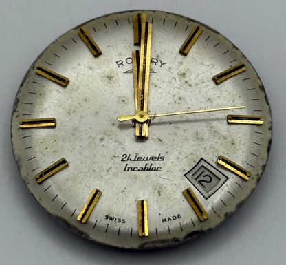 Rotary AS 2061 Watch Movement Manual Wind Date At 4.5 Vintage Swiss Parts 25.9mm