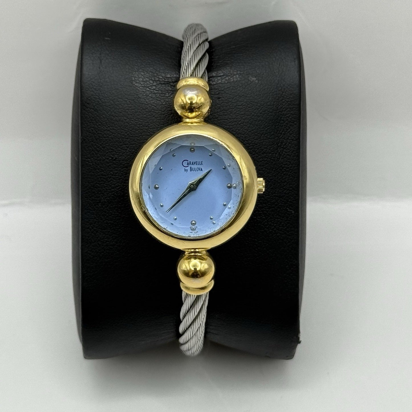 24mm Working Ladies Caravelle By Bulova Blue Dial Quartz Bangle Watch 6 Inches