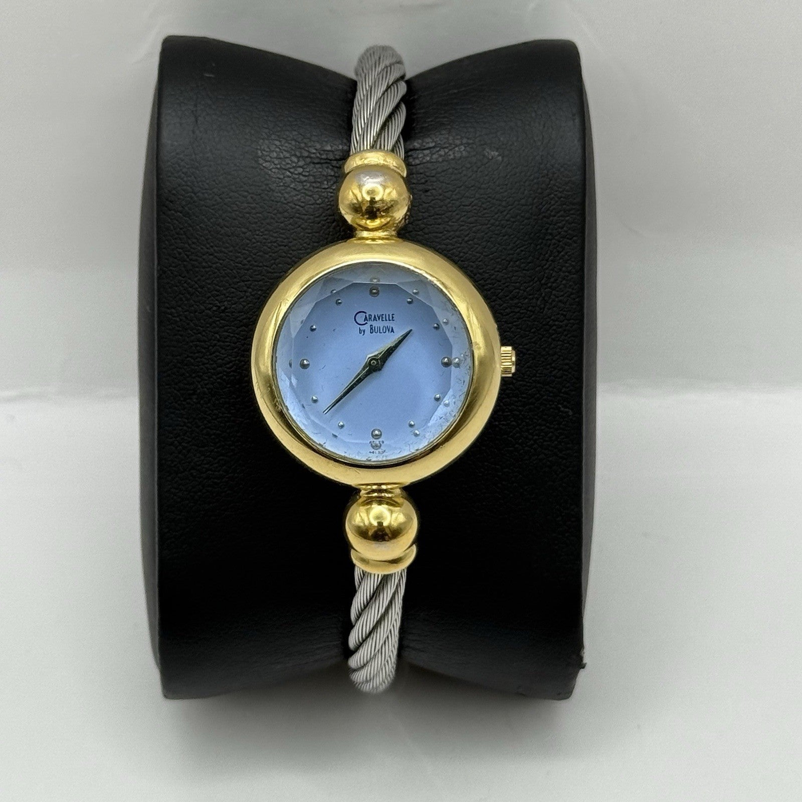 24mm Working Ladies Caravelle By Bulova Blue Dial Quartz Bangle Watch 6 Inches