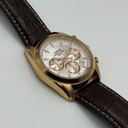 Lorus Chronograph Mens Watch 100M Quartz VD53-X024 Leather Strap 43mm Japan