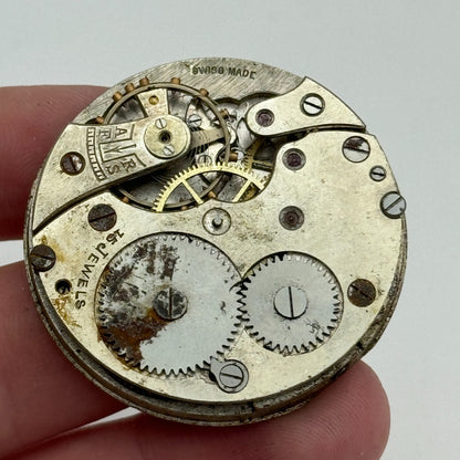 43mm Unidentified 15 Jewels Swiss Vintage Pocket Watch Movement PARTS SPARES