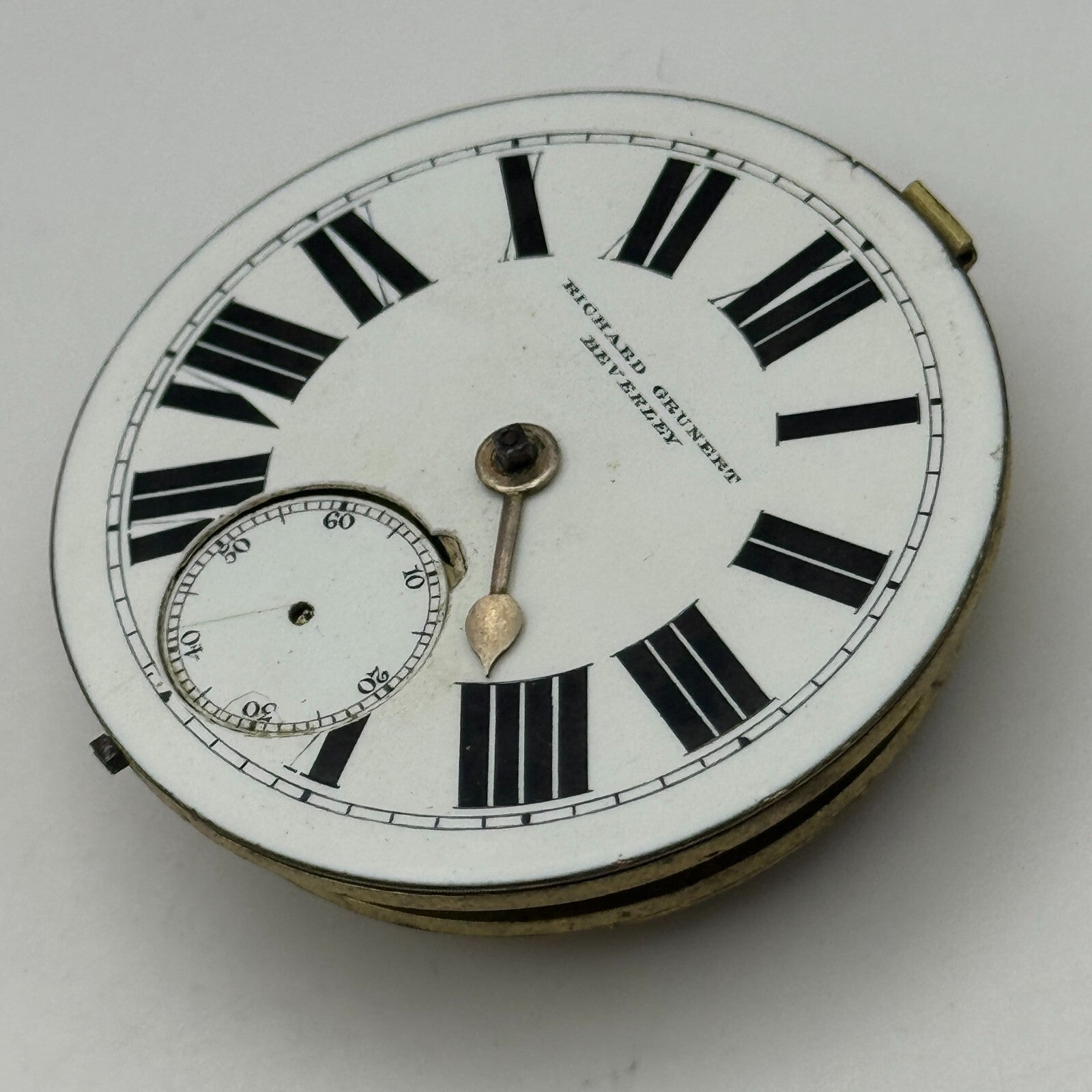 46.6mm Richard Grunert Beverley Antique Key Wound Pocket Watch Movement PARTS