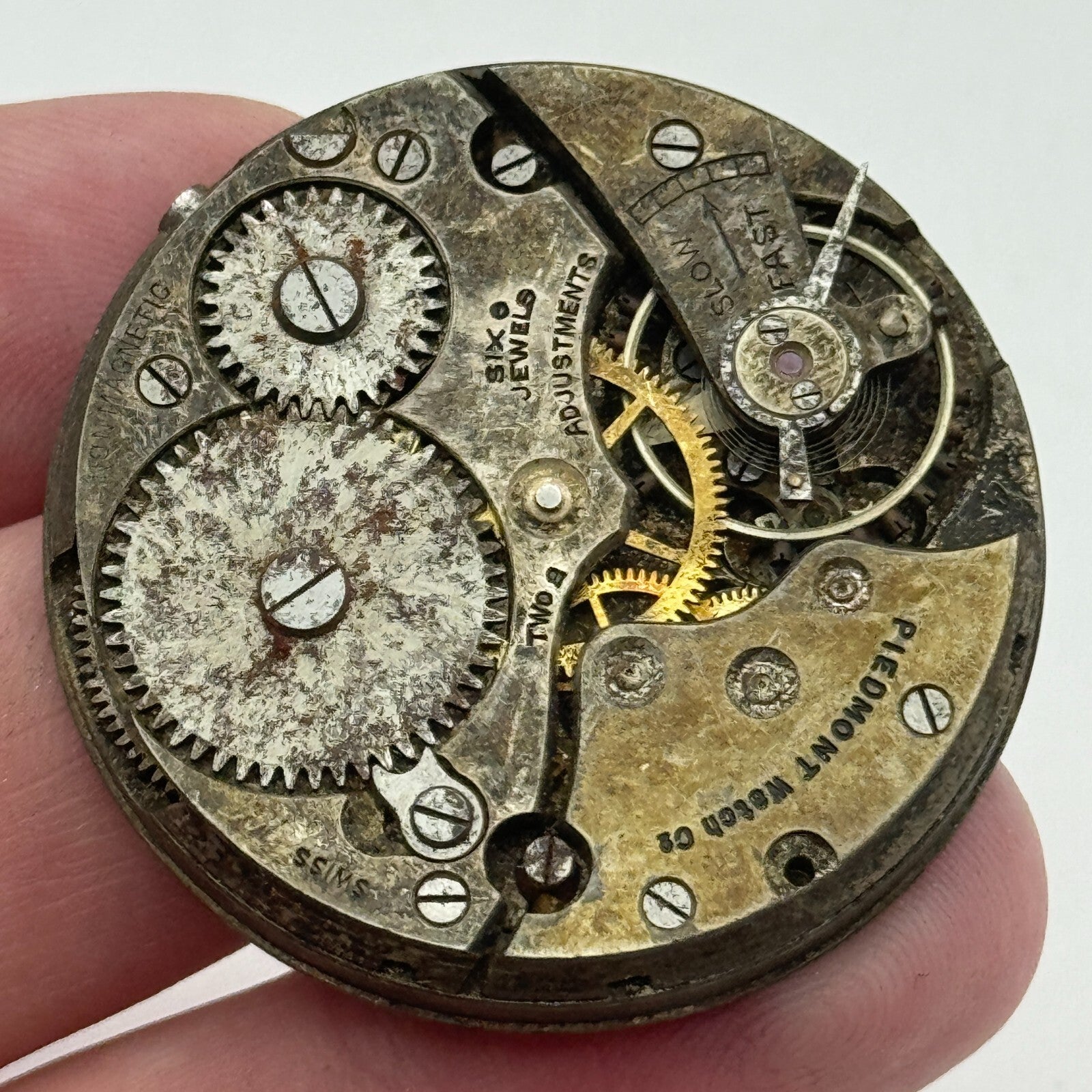 43.1mm Open Face Piedmont Watch Co 6 Jewels Swiss Pocket Watch Movement PARTS