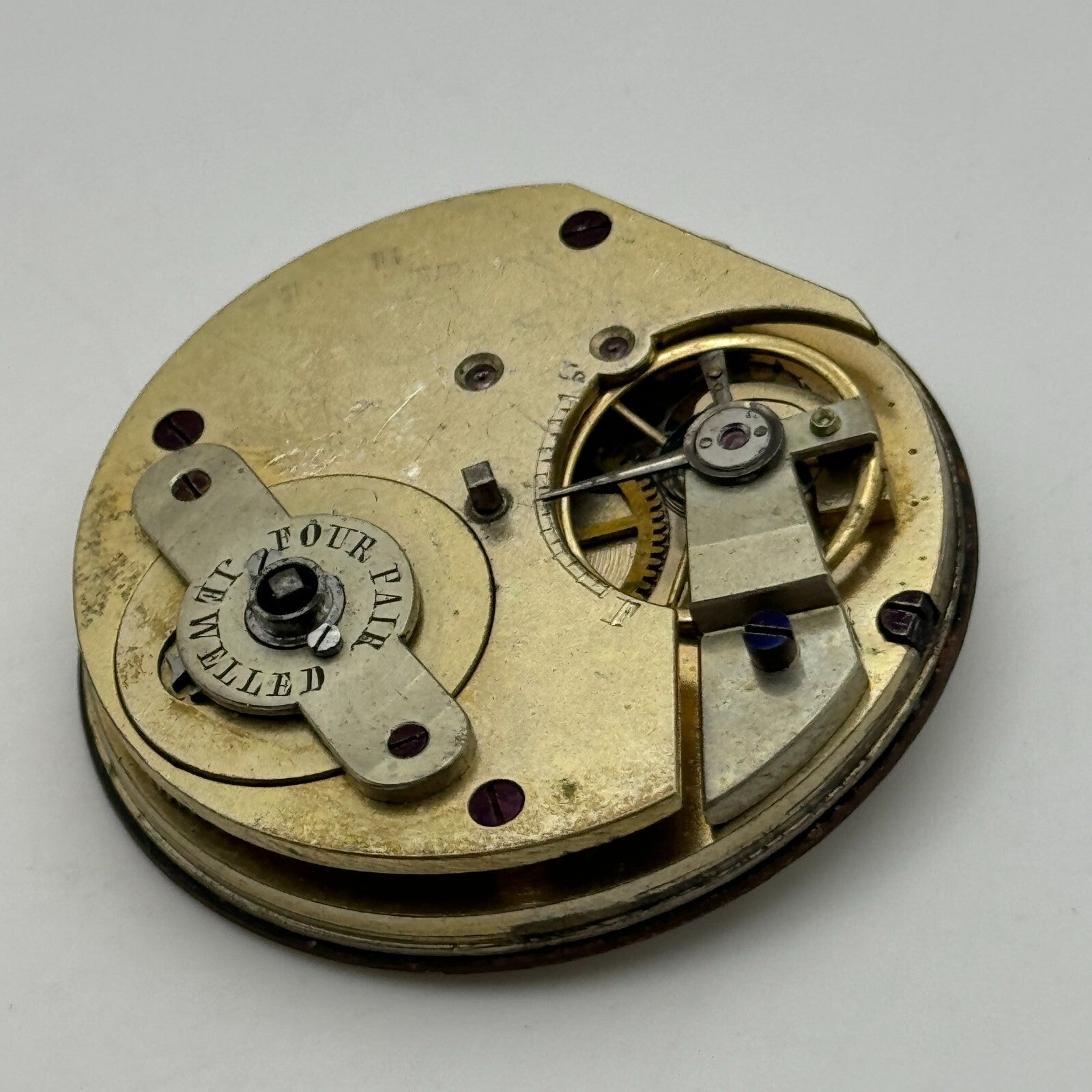 46.4mm Antique Four Pair Jewelled Unique Key Wound Pocket Watch Movement PARTS