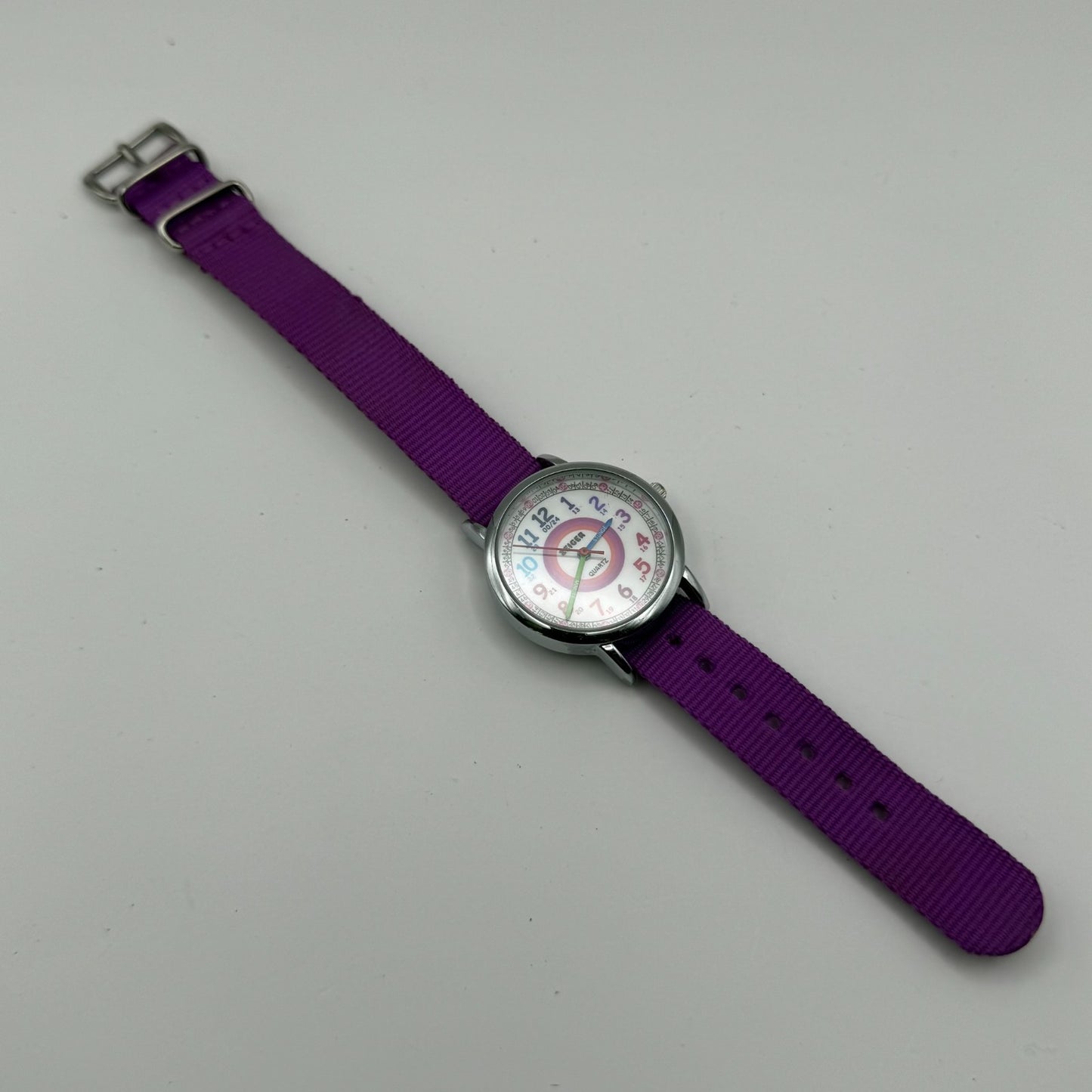 Zeiger Ladies Quartz Watch Rainbow Dial Purple Strap Working 33mm New Battery