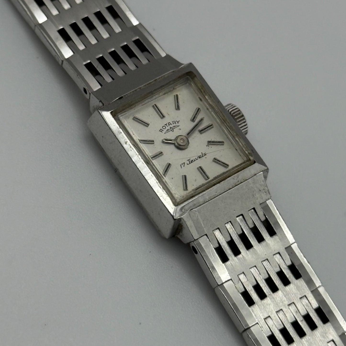 15mm Vintage Rotary 17 Jewels Silver Tone Panel Manual Wind Watch PARTS / REPAIR