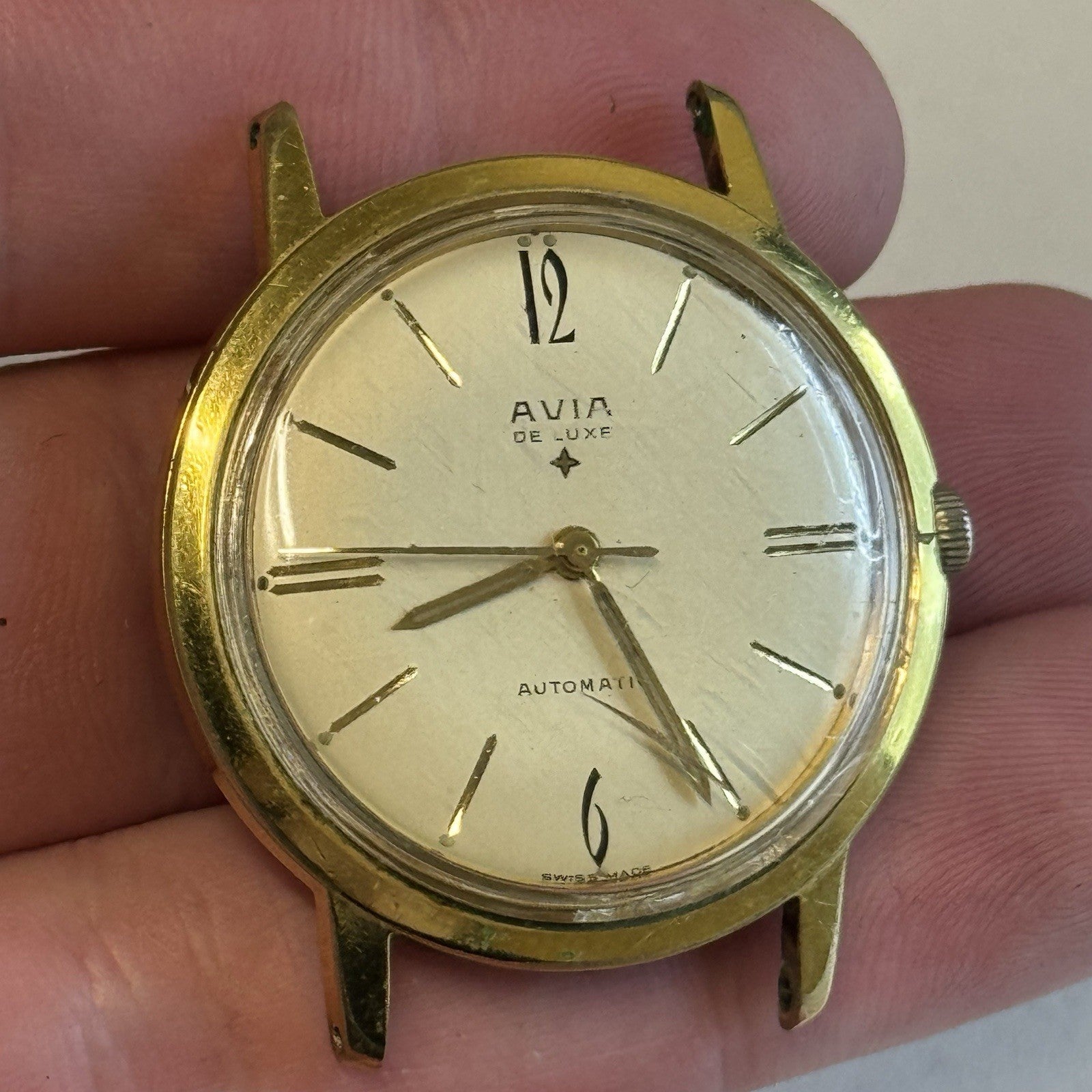 34mm Running Men’s Avia De Luxe Automatic Swiss Vintage Watch TO RESTORE / PARTS