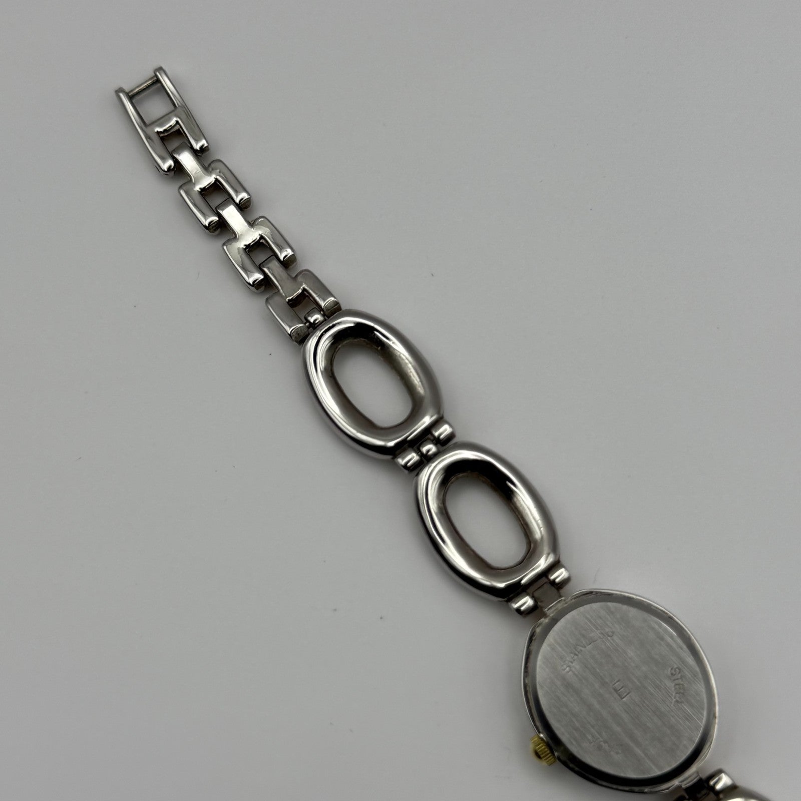 Carvel Ladies Quartz Watch MOP Oval Dial Silver Gold Tone Bracelet Working 19mm