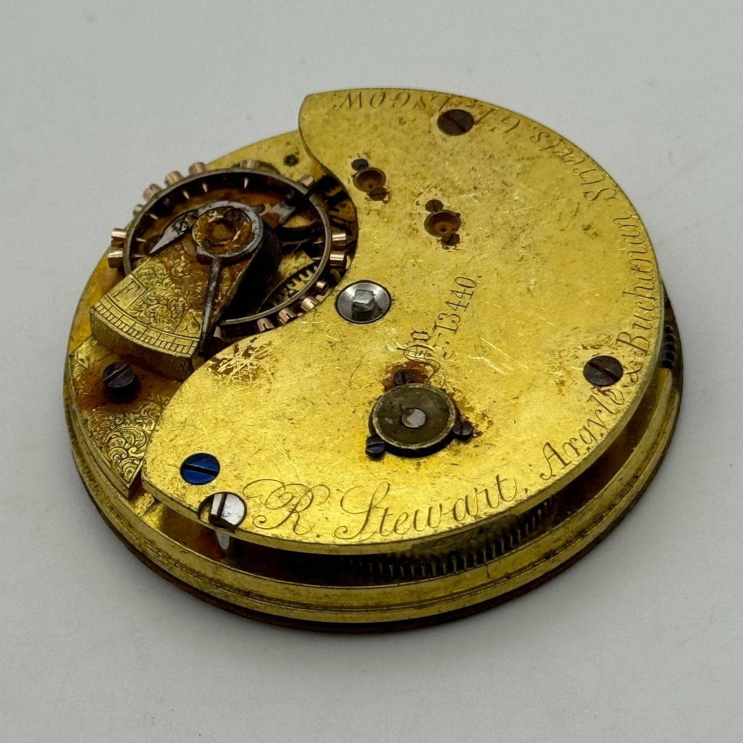 43.4mm Antique R Stewart Argyle & Buchanan Glasgow Pocket Watch Movement PARTS