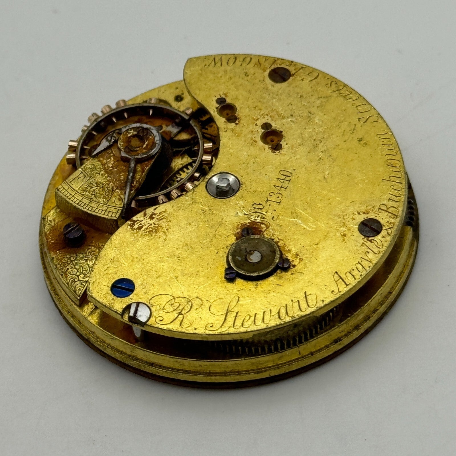 43.4mm Antique R Stewart Argyle & Buchanan Glasgow Pocket Watch Movement PARTS