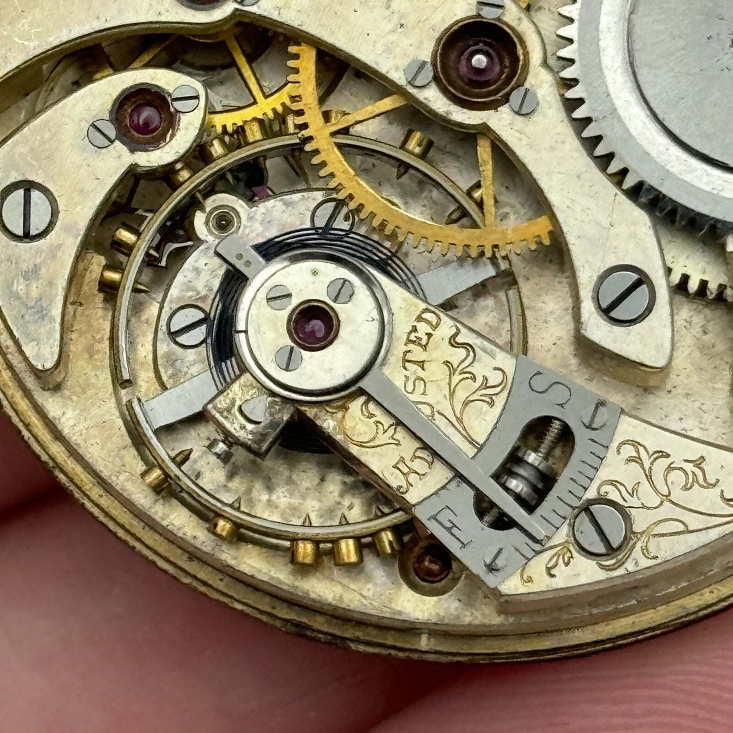 42mm Unidentified High Grade 19 Jewels Swiss Hunter Pocket Watch Movement PARTS