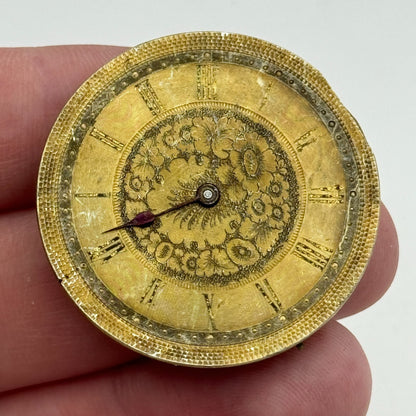 36.5mm Antique Key Wound Beautiful Gold Plated Dial Pocket Watch Movement PARTS