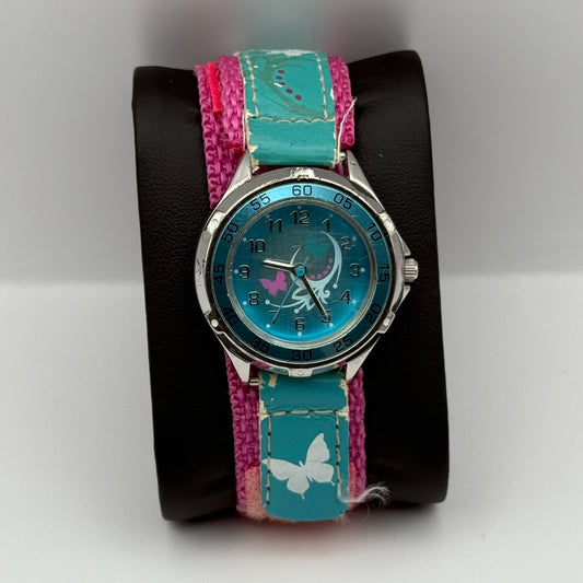 Kids Quartz Watch Blue Butterfly Design Hook & Loop Strap Working 33mm