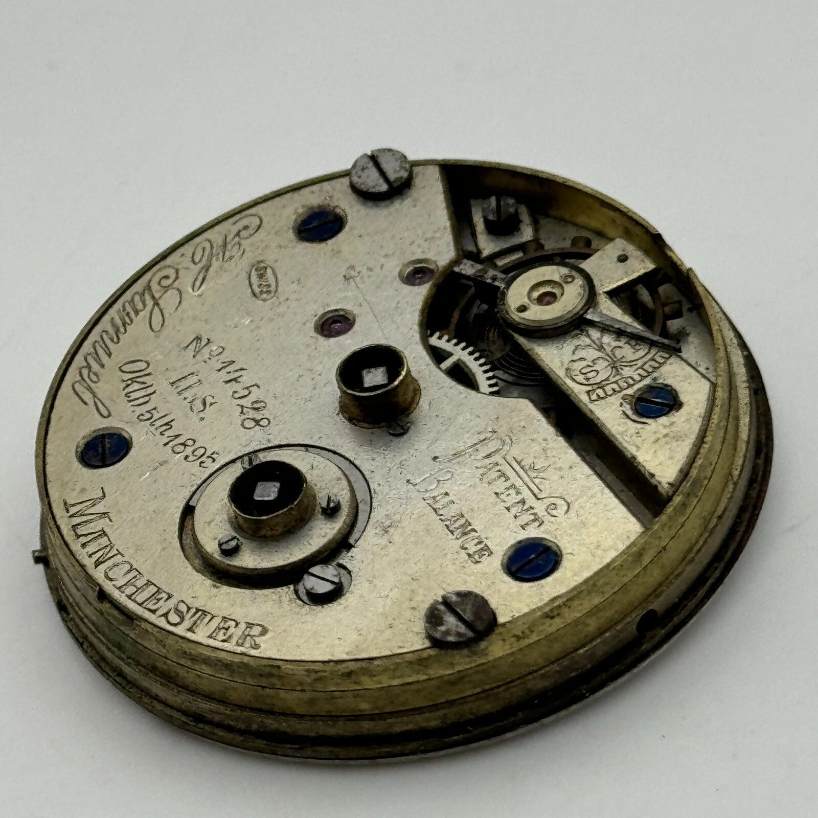43.8mm Antique H Samuel Manchester Patent Balance Pocket Watch Movement PARTS