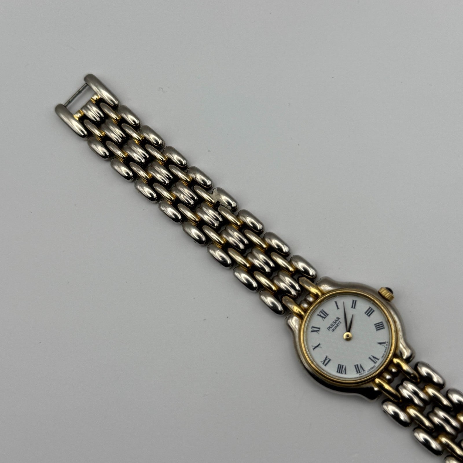 Pulsar Ladies Quartz Watch White Dial Two Tone Bracelet Japan Working 26mm