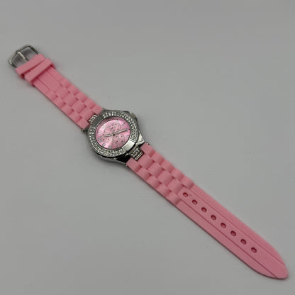 Eve Mon Crois Ladies Quartz Watch Pink Dial Crystal Accents Japan Working 36mm