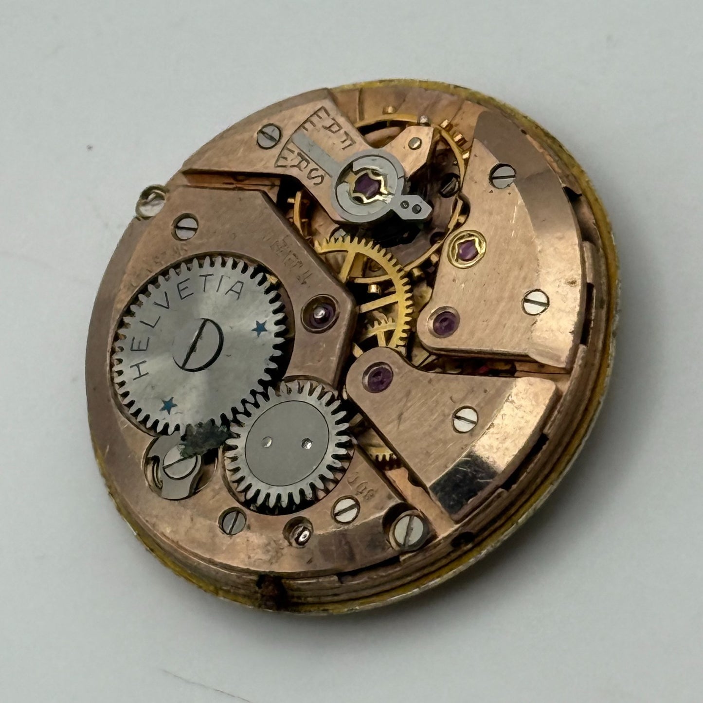 Helvetia 80C Watch Movement Manual Wind Vintage Swiss 17 Jewels Parts 25.6mm