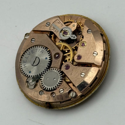 Helvetia 80C Watch Movement Manual Wind Vintage Swiss 17 Jewels Parts 25.6mm