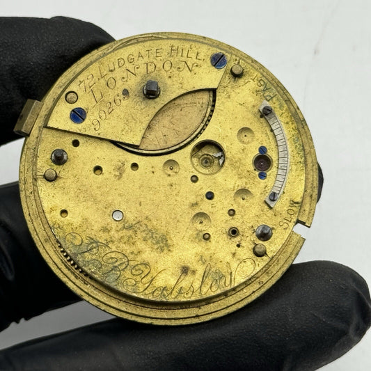 44.7mm J B Yabsley Ludgate Hill London Pocket Watch Movement FOR PARTS