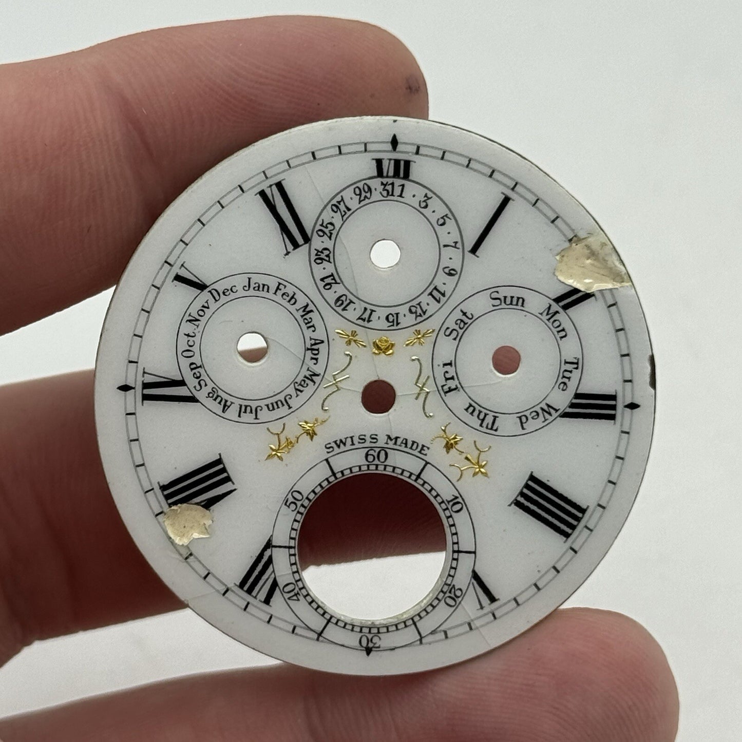 42mm Triple Date Full Calendar Porcelain Patterned Pocket Watch Dial Spares