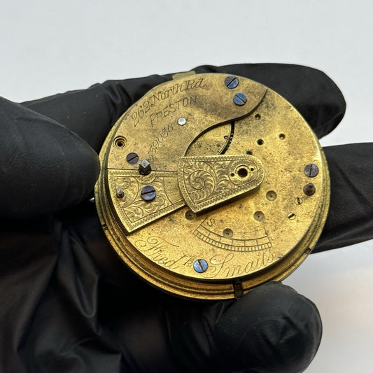 46.7mm Fred Smails North Road Preston Antique Pocket Watch Movement FOR PARTS