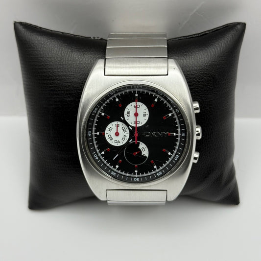 Working DKNY Chronograph NY-5081 Men's 41mm Quartz Watch Silver Tone New Battery