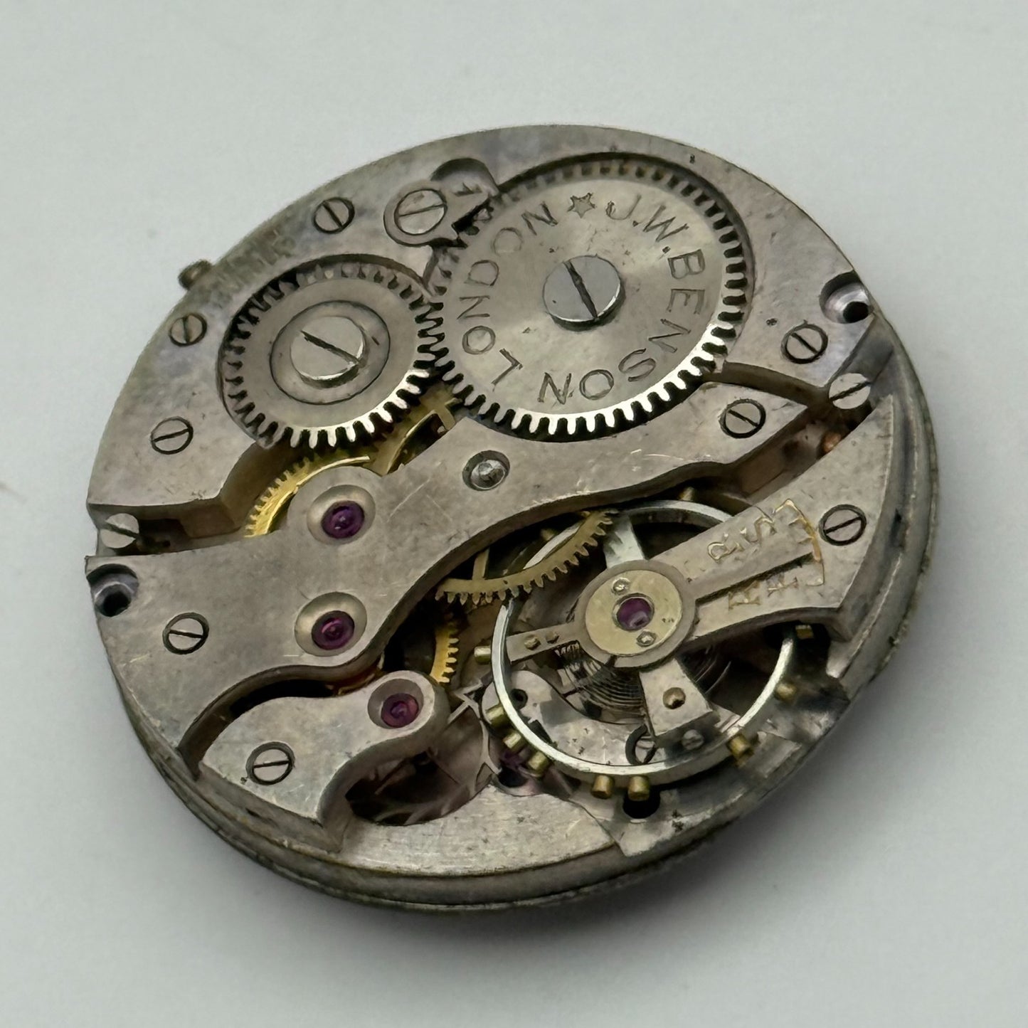 J W Benson Trench 15 Jewels Watch Movement Manual Wind Vintage Parts 27.1mm